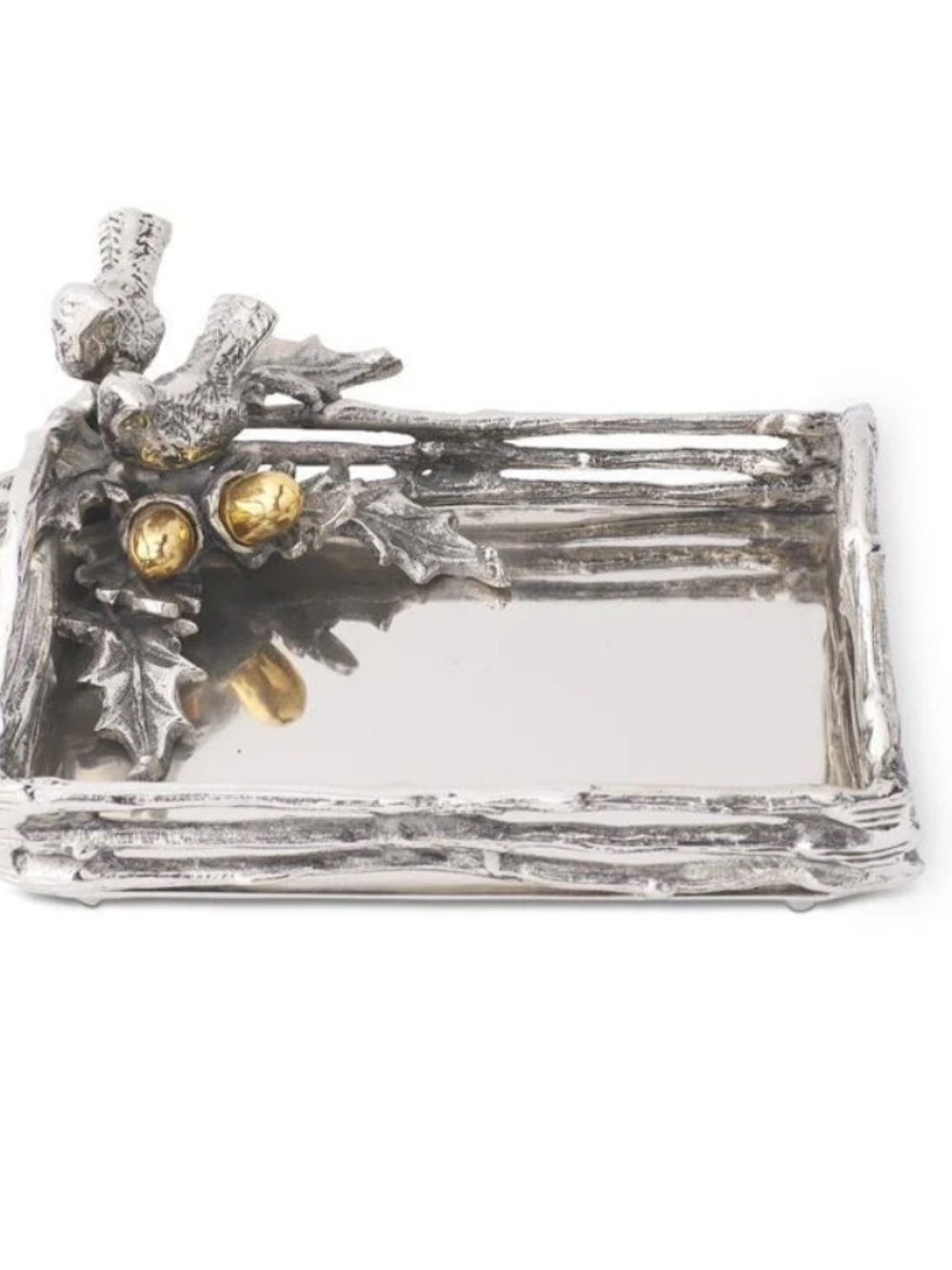 New Design Shop 8.75” Decorative Silver Tray With Birds & Oak Leaves Retail $102